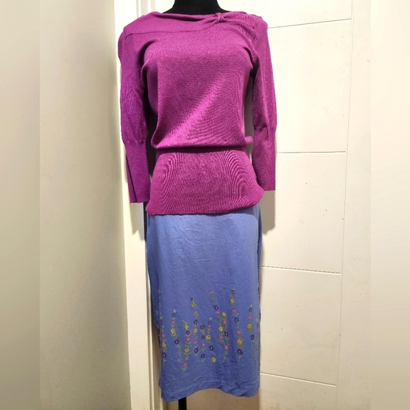 Blue Fitted Pencil Skirt with Floral Detail - Picture 6 of 6